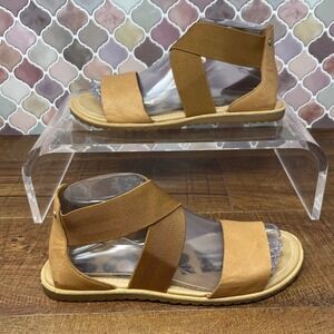 Sorel Ella 1787541225 Criss Cross Gladiator Sandals Tan Leather/Elastic Straps 8